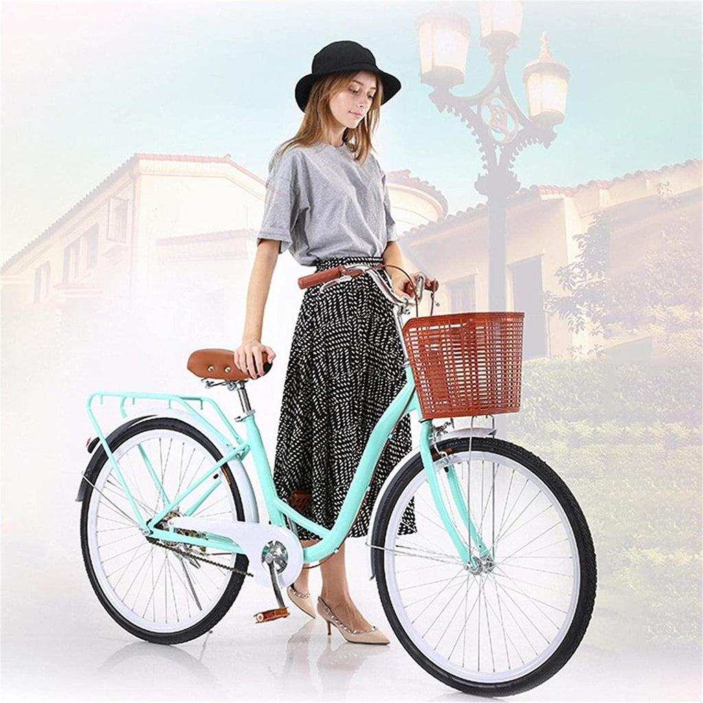 Esfocor Beach Cruiser Bike for Women, 26 Inch Classic Cruiser Bike with Baskets, Leisure Vegetable Basket Bike,High Carbon Steel Mountain Bike Frame for Picnics Shopping