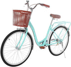 Esfocor Beach Cruiser Bike for Women, 26 Inch Classic Cruiser Bike with Baskets, Leisure Vegetable Basket Bike,High Carbon Steel Mountain Bike Frame for Picnics Shopping