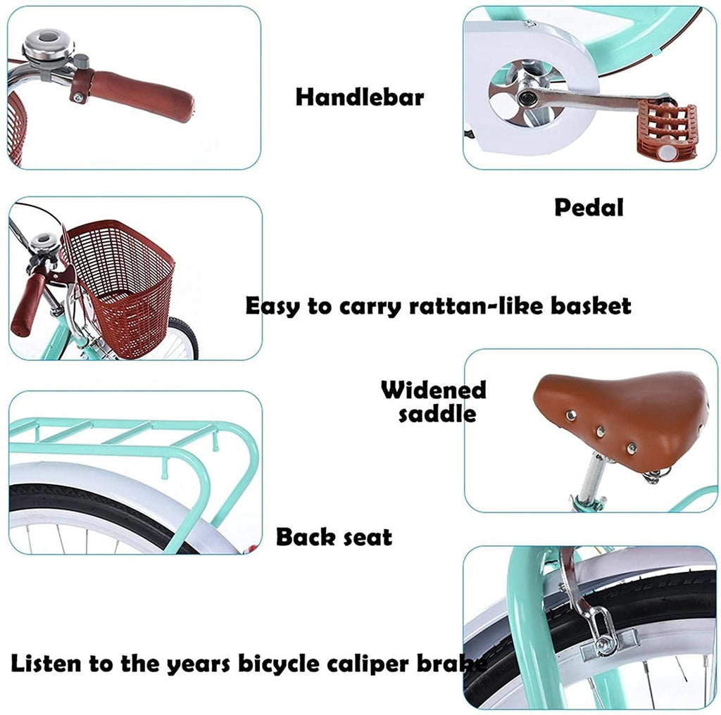 Esfocor Beach Cruiser Bike for Women, 26 Inch Classic Cruiser Bike with Baskets, Leisure Vegetable Basket Bike,High Carbon Steel Mountain Bike Frame for Picnics Shopping