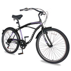 26" Adult Beach Cruiser Bikes, 7 Speed Men's Comfort Cruiser Bicycles,  Shifter