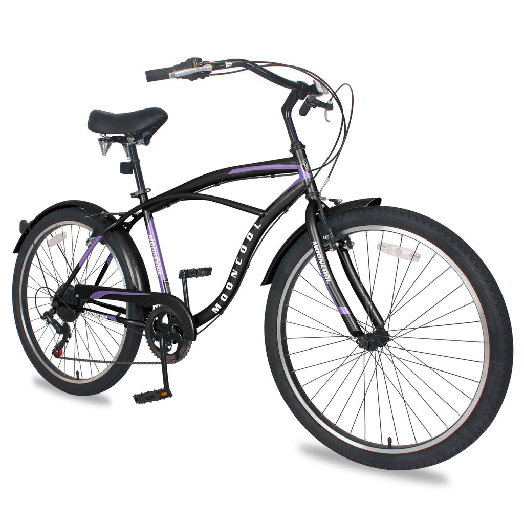 26" Adult Beach Cruiser Bikes, 7 Speed Men's Comfort Cruiser Bicycles,  Shifter