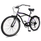 26" Adult Beach Cruiser Bikes, 7 Speed Men's Comfort Cruiser Bicycles,  Shifter