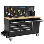 61-Inch Heavy Duty Rolling Tool Chest with 10 Drawers and Solid Rubber Top Mobile Workstation, 1675 LBS Load, Includes Power Strip, LocSystem for GaraWarehouse Repair Shop
