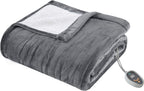 MOWENTA Heated Ultra Soft Plush Reverse to Sherpa Auto Shut Off Electric Blanket with Two 20 Heat Level Setting Controllers and Bonus Automatic Timer, Queen: 84x90", Grey