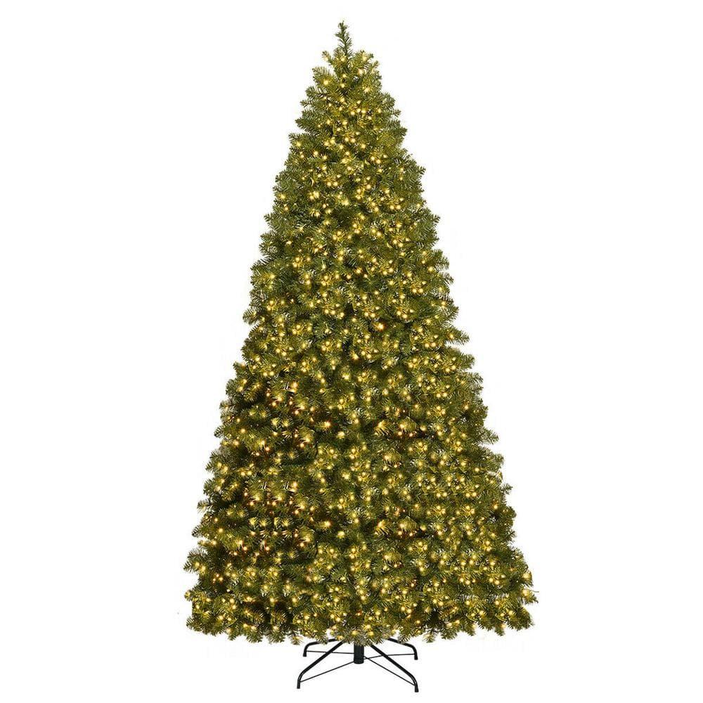 8 ft. Pre-Lit PVC Artificial Christmas Tree Hinged 880 LED Lights Metal Stand