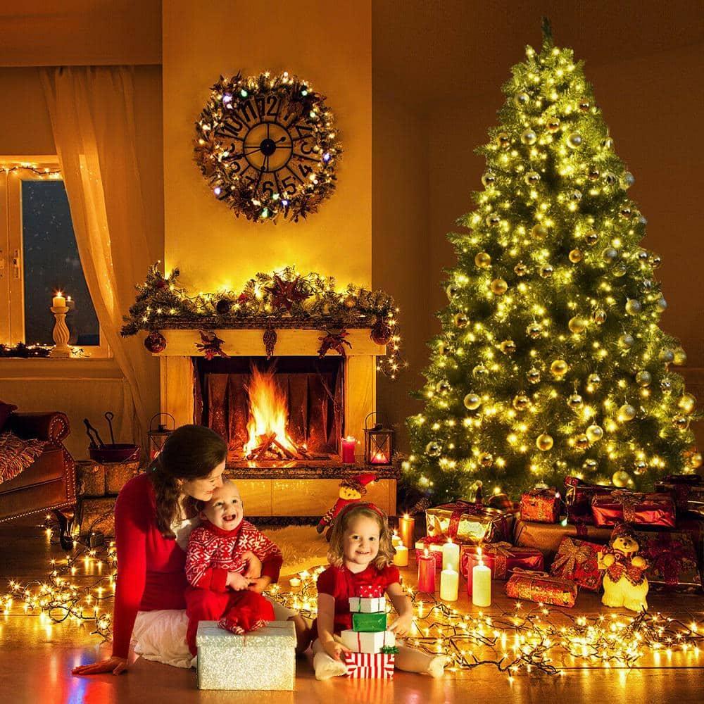 8 ft. Pre-Lit PVC Artificial Christmas Tree Hinged 880 LED Lights Metal Stand