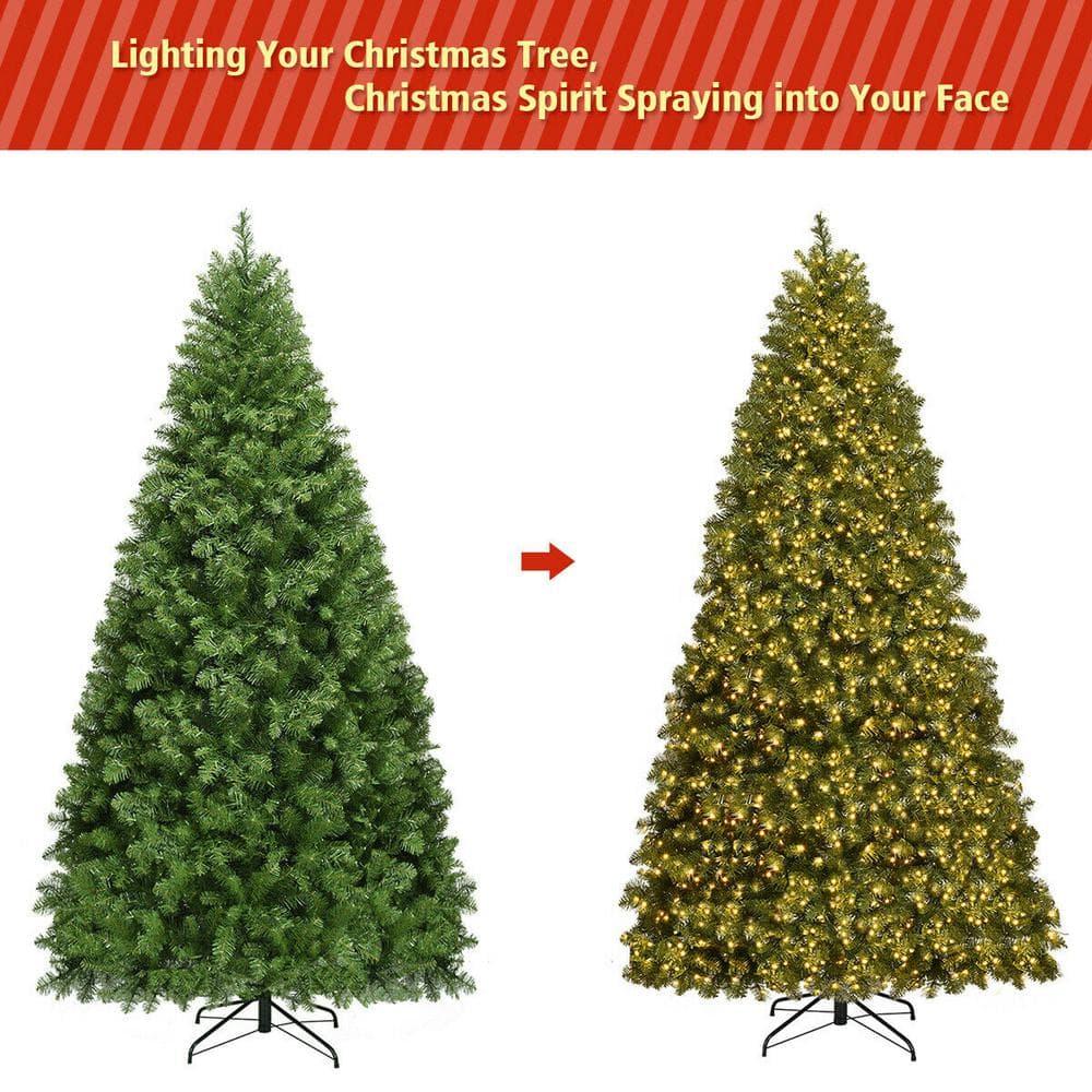 8 ft. Pre-Lit PVC Artificial Christmas Tree Hinged 880 LED Lights Metal Stand