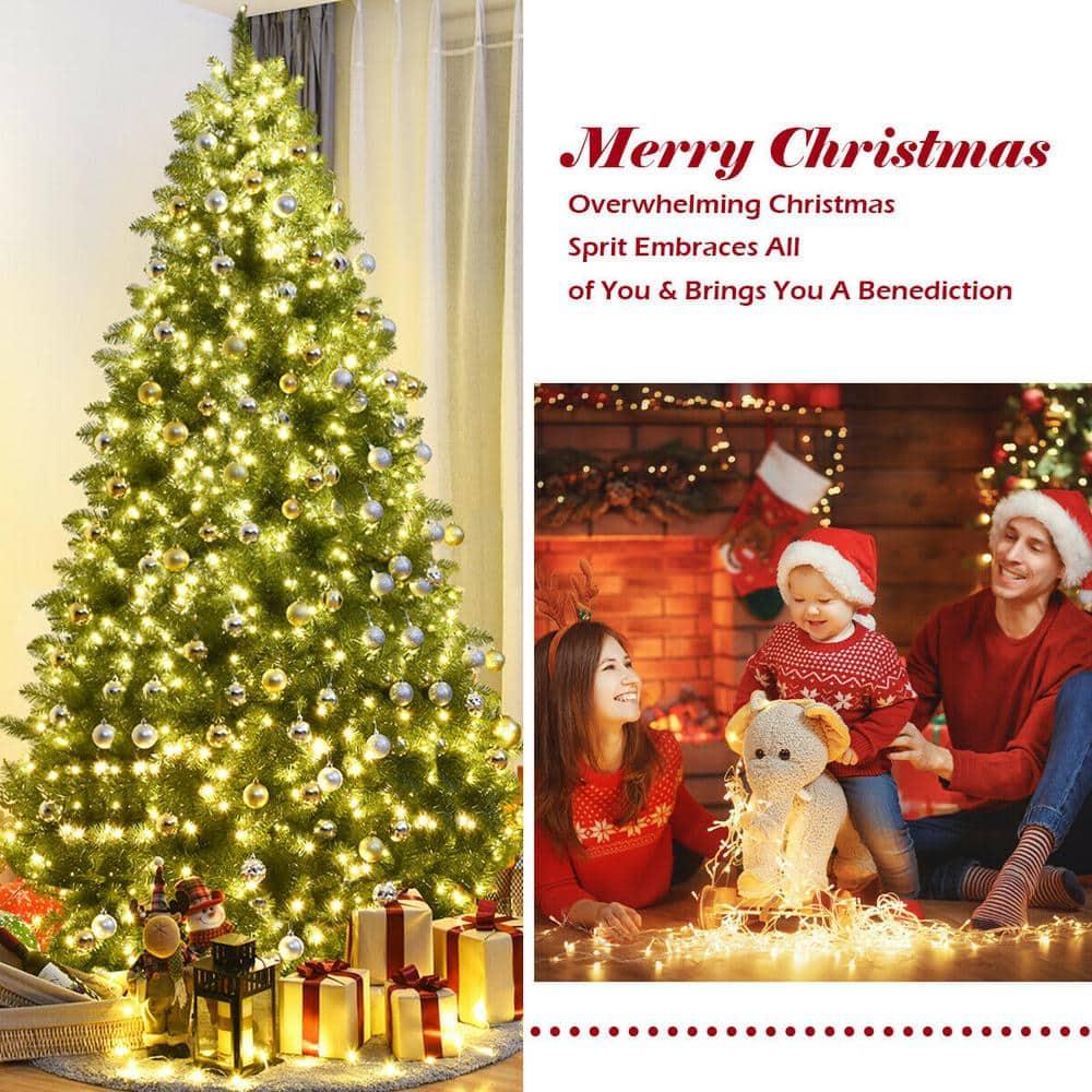 8 ft. Pre-Lit PVC Artificial Christmas Tree Hinged 880 LED Lights Metal Stand