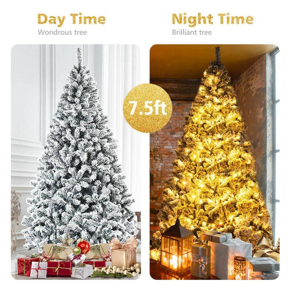 7.5 ft. Unlit Premium Snow Flocked Hinged Artificial Christmas Tree with Metal Stand