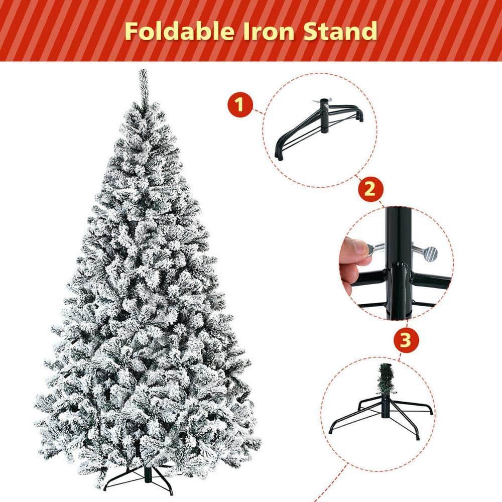 7.5 ft. Unlit Premium Snow Flocked Hinged Artificial Christmas Tree with Metal Stand