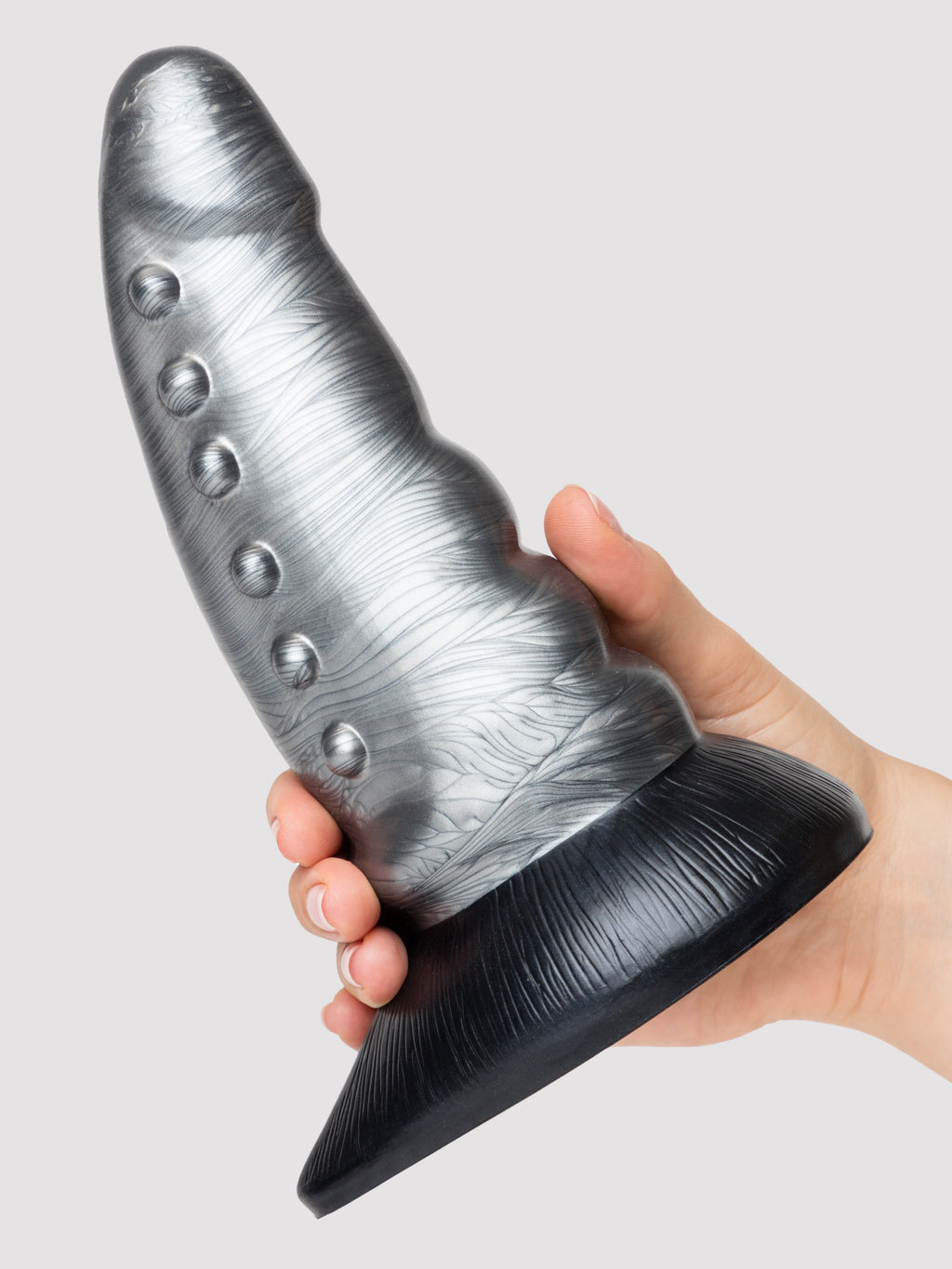 Fantasy Beastly Dragon Textured Silicone Dildo 8 Inch, Silver