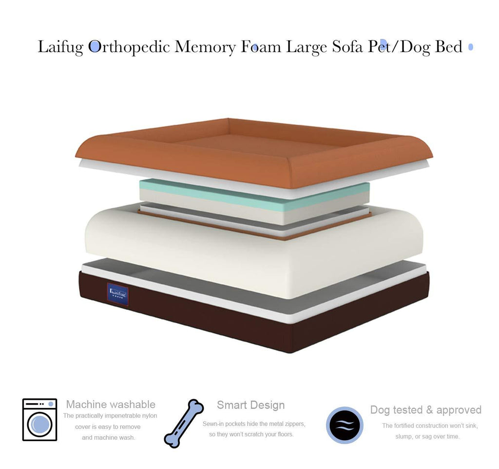 Laifug Orthopedic Memory Foam LarSofa Pet/Dog Bed (43"x36"x7") with Durable Water Proof Liner and Removable Washable Cover