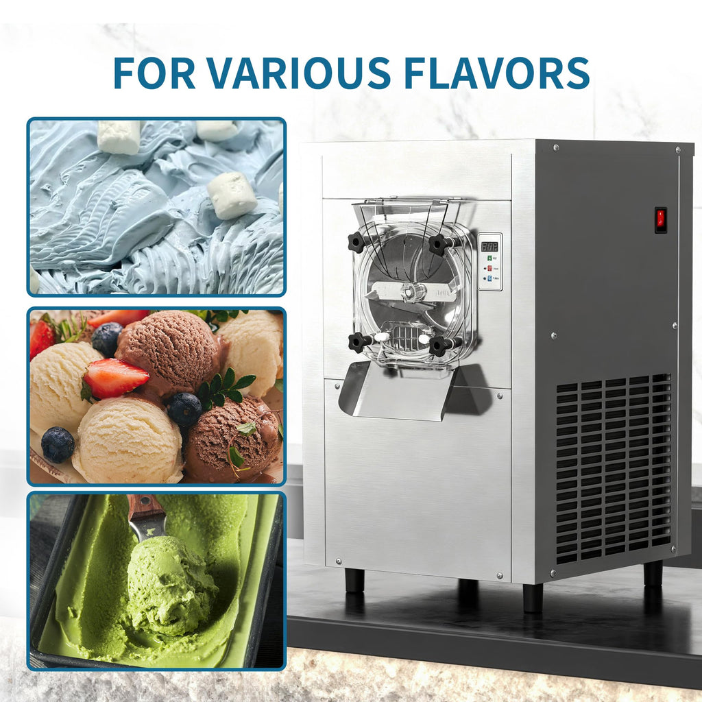 Commercial Hard Ice Cream Maker Machine 1600W 110V 4.7 to 5.7 Gallons Per Hour Gelato Ice Cream Machine with Auto Clean LED Panel Perfect for Snack Bar Restaurants