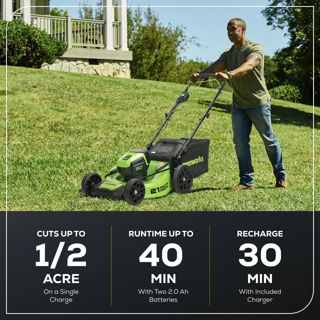 80V 21" Brushless Cordless (Push) Lawn Mower (75+ Compatible Tools), (2) 2.0Ah Batteries and 30 Minute Rapid Charger Included