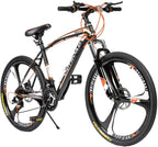 PanAme Mountain Bike 26 Inches Outroad 21 Speed Suspension Fork Anti-Slip Bicycle with Dual Disc Brake and High Carbon Steel Frame for Men and Women, Orange