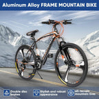 PanAme Mountain Bike 26 Inches Outroad 21 Speed Suspension Fork Anti-Slip Bicycle with Dual Disc Brake and High Carbon Steel Frame for Men and Women, Orange