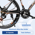 PanAme Mountain Bike 26 Inches Outroad 21 Speed Suspension Fork Anti-Slip Bicycle with Dual Disc Brake and High Carbon Steel Frame for Men and Women, Orange
