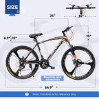 PanAme Mountain Bike 26 Inches Outroad 21 Speed Suspension Fork Anti-Slip Bicycle with Dual Disc Brake and High Carbon Steel Frame for Men and Women, Orange