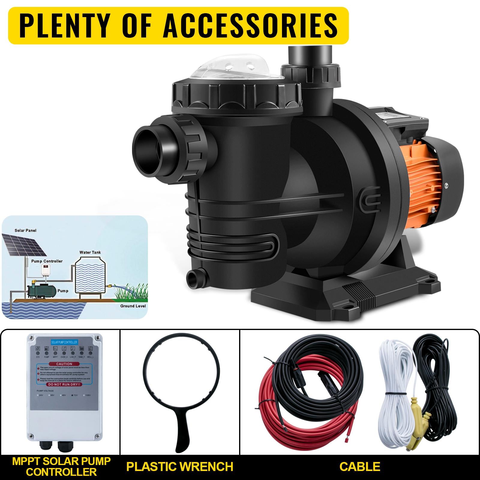 vevor pool pump in ground 72vdc swimming pool pump 92gpm solar water pump with mppt controller in ground swimming pool pump with strainer basket brushless motor suitable for salt water water park
