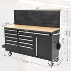 61-Inch Heavy Duty Rolling Tool Chest with 10 Drawers and Solid Rubber Top Mobile Workstation, 1675 LBS Load, Includes Power Strip, LocSystem for GaraWarehouse Repair Shop