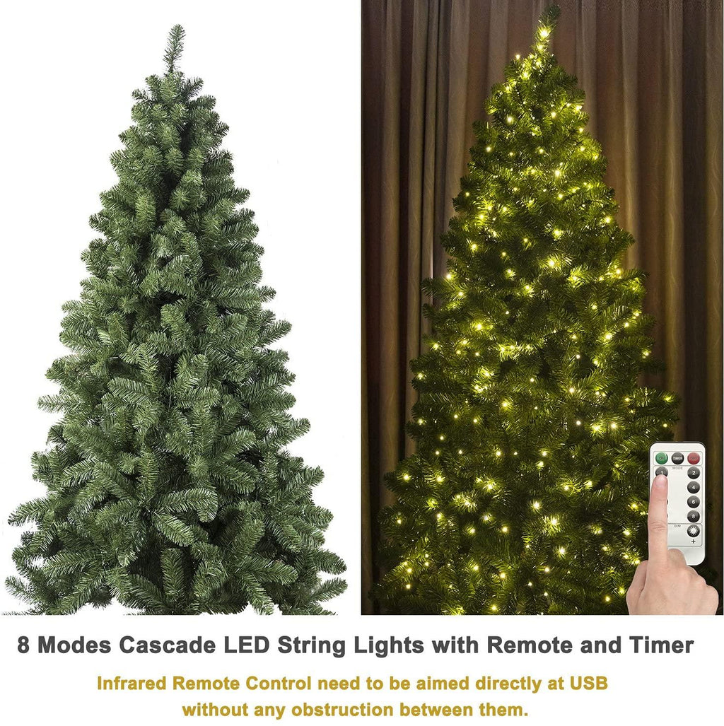 KI Store 7ft Christmas Tree with Ornaments and Lights Remote and Timer Champagne Christmas Decorations Including 7 Feet Full Tree, Ornaments, USB LED String Lights