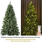 KI Store 7ft Christmas Tree with Ornaments and Lights Remote and Timer Champagne Christmas Decorations Including 7 Feet Full Tree, Ornaments, USB LED String Lights