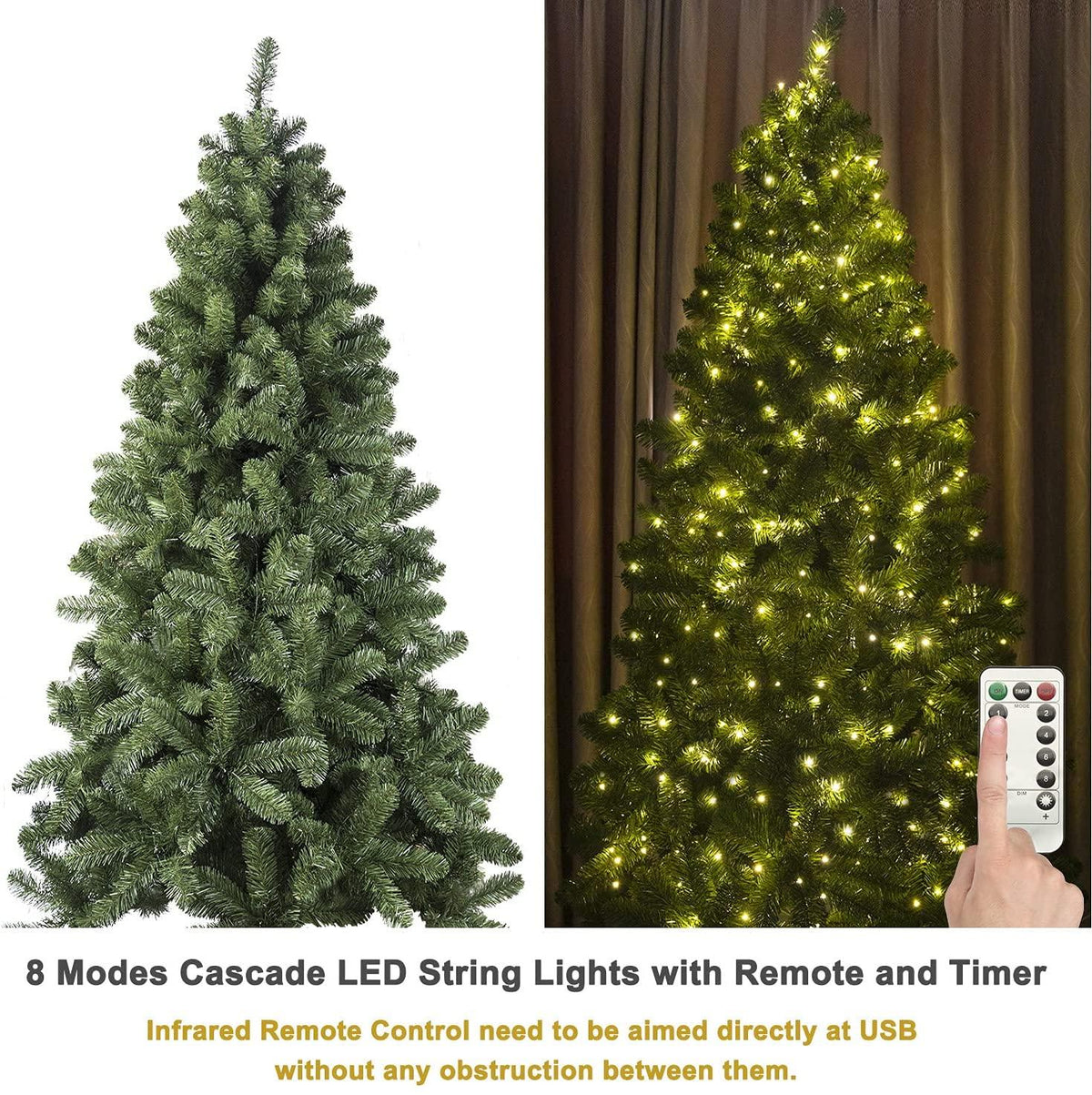 KI Store 7ft Christmas Tree with Ornaments and Lights Remote and Timer Champagne Christmas Decorations Including 7 Feet Full Tree, Ornaments, USB LED String Lights