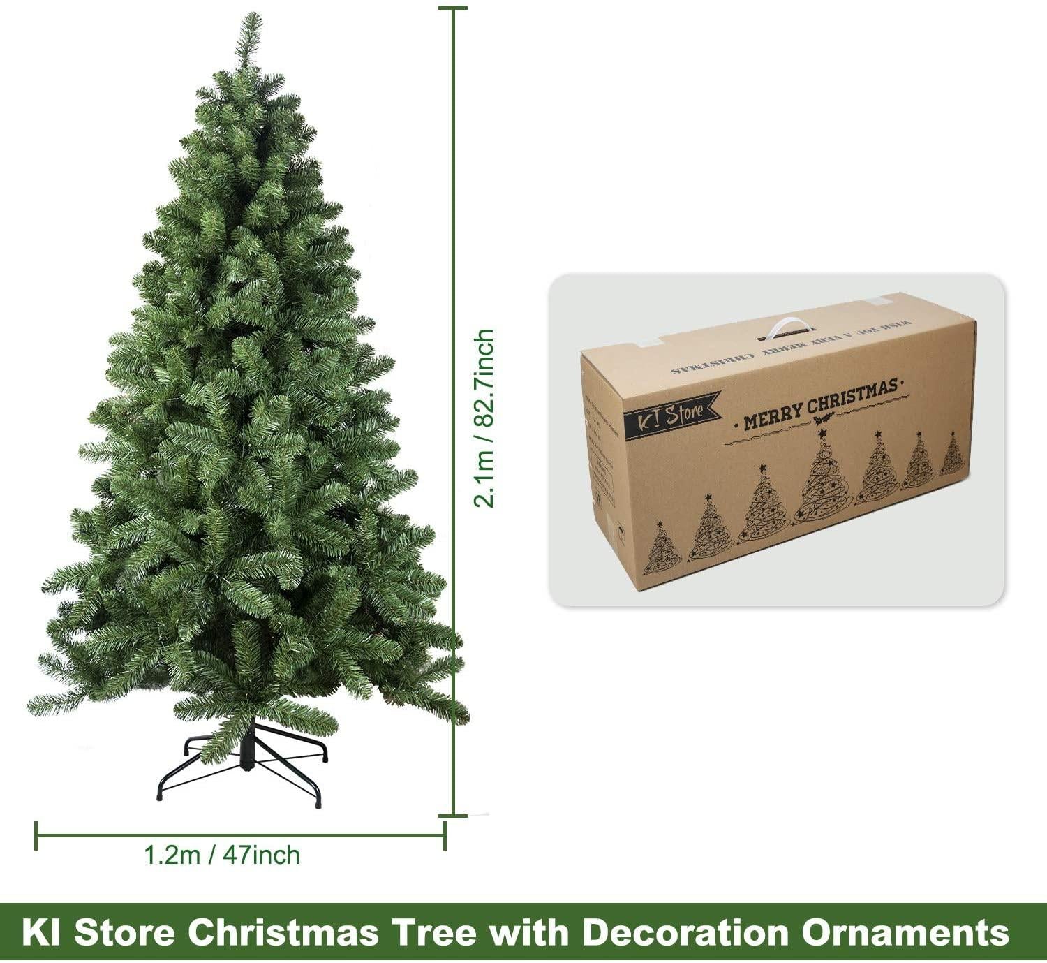 KI Store 7ft Christmas Tree with Ornaments and Lights Remote and Timer Champagne Christmas Decorations Including 7 Feet Full Tree, Ornaments, USB LED String Lights