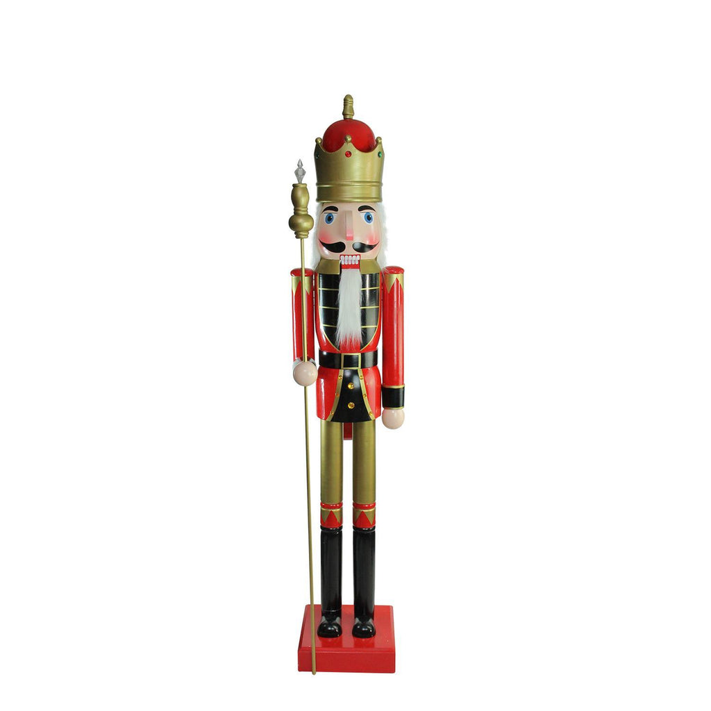 6' Giant Commercial Size Wooden Red, Black and Gold Christmas Nutcracker King with Scepter