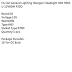 For GE General Lighting Halogen Headlight HB3 9005U 12V60W P20D Generic