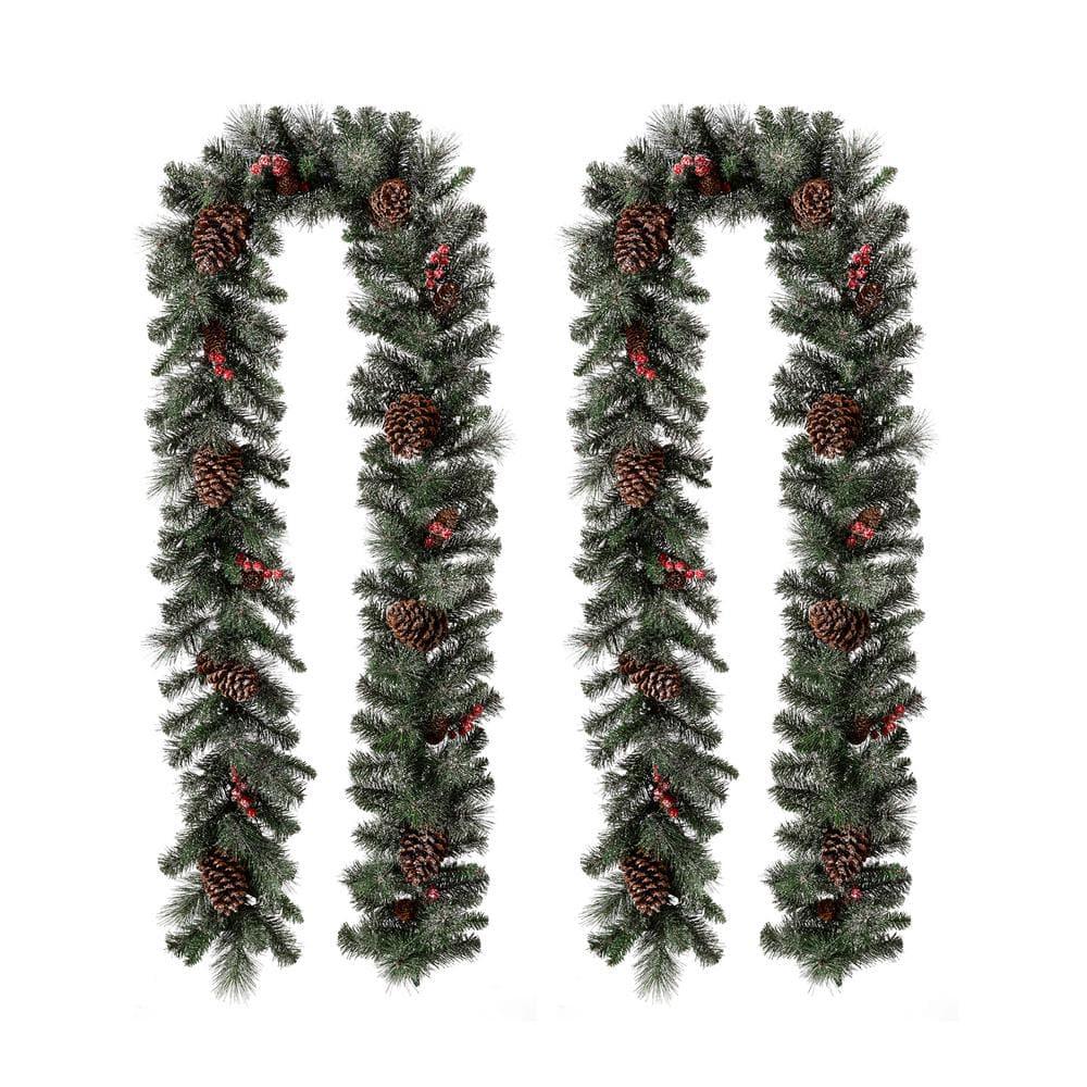 9 ft. L Pre-Lit Glittered Pine Cone Artificial Christmas Garland with Warm White LED Light (2-Pack)