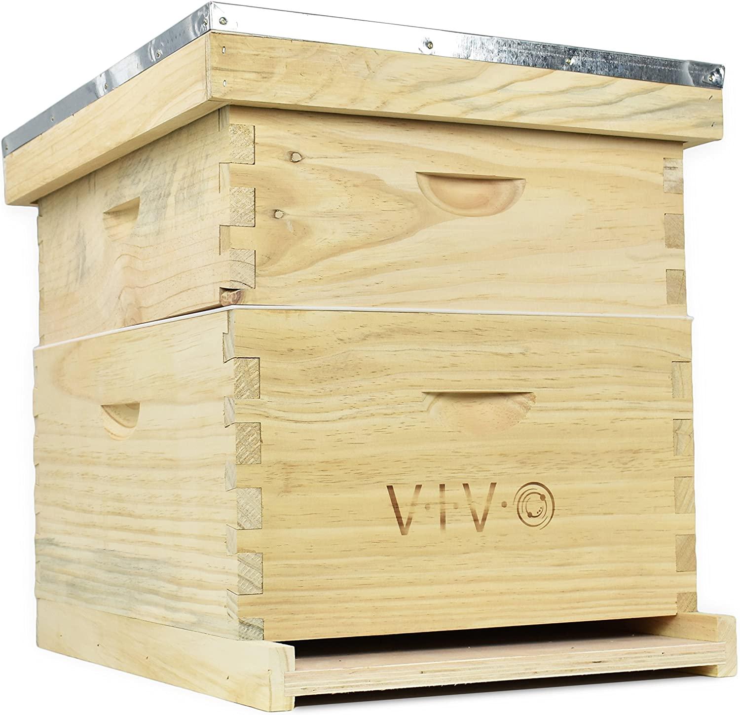 vivo complete beekeeping 20 frame beehive box kit, 10 medium, 10 deep, langstroth bee hive bee-hv01