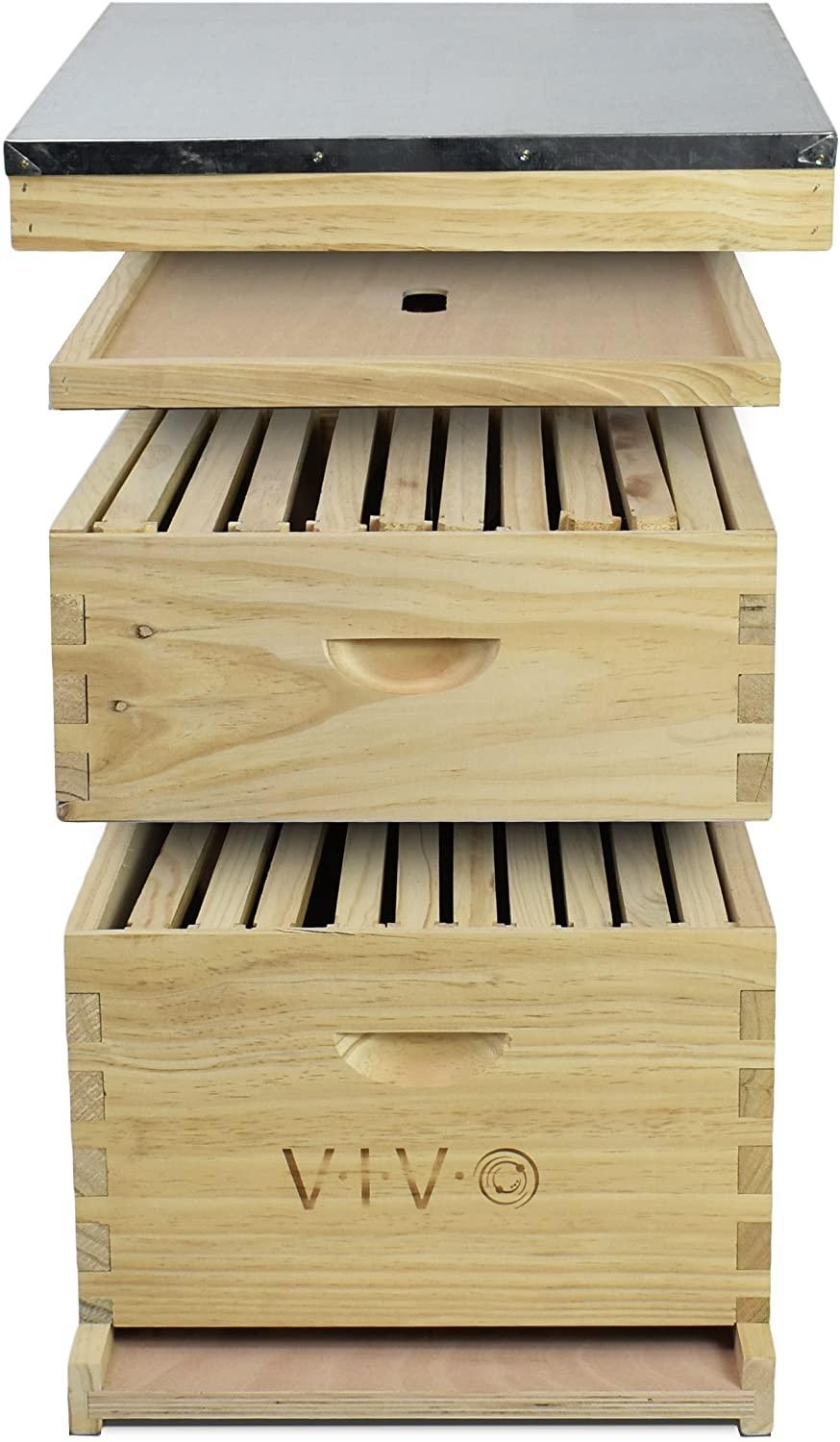 vivo complete beekeeping 20 frame beehive box kit, 10 medium, 10 deep, langstroth bee hive bee-hv01