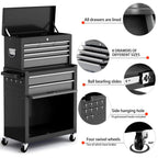8-Drawer Tool Chest with Wheels,42'' Rolling Tool Chest Heavy Duty,Detachable Top Tool Box,Tool Cabinet with Hooks,Liners,Tray Divider,Rolling Tool Box for GaraStorage, Workshop,Warehouse,Black