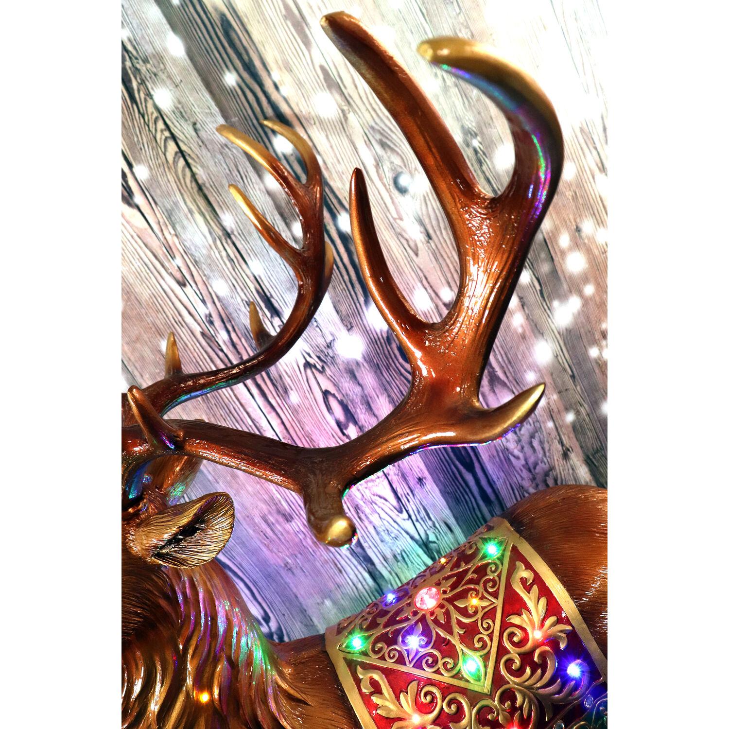 Fraser Hill Farm Indoor/Outdoor Oversized Christmas Decor with Long-Lasting LED Lights, 5-Ft. Tall Standing Reindeer with Metallic Finish