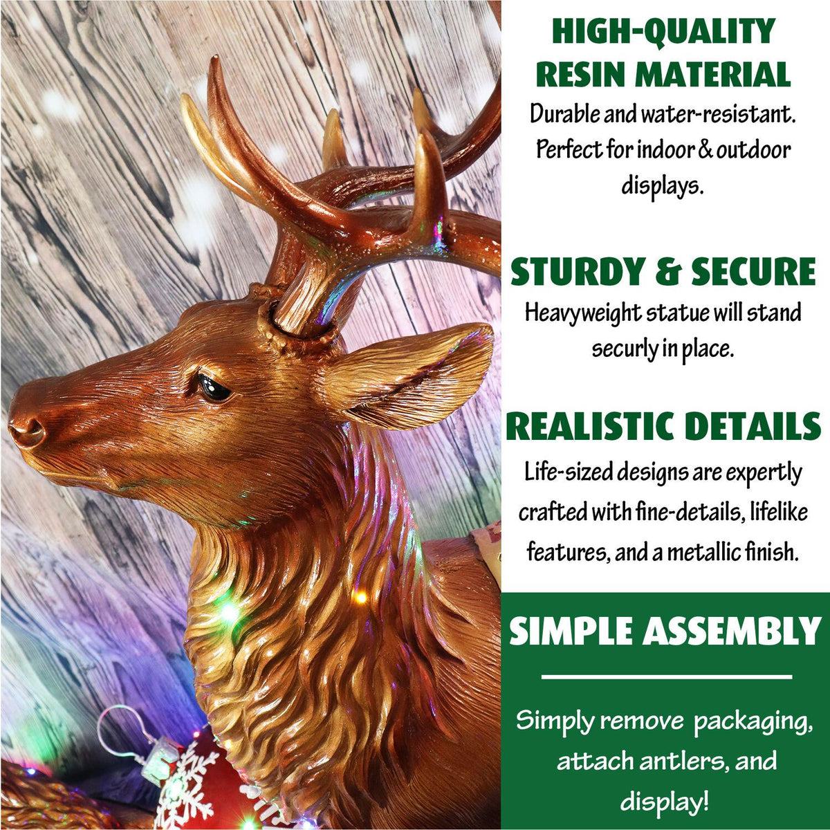 Fraser Hill Farm Indoor/Outdoor Oversized Christmas Decor with Long-Lasting LED Lights, 5-Ft. Tall Standing Reindeer with Metallic Finish