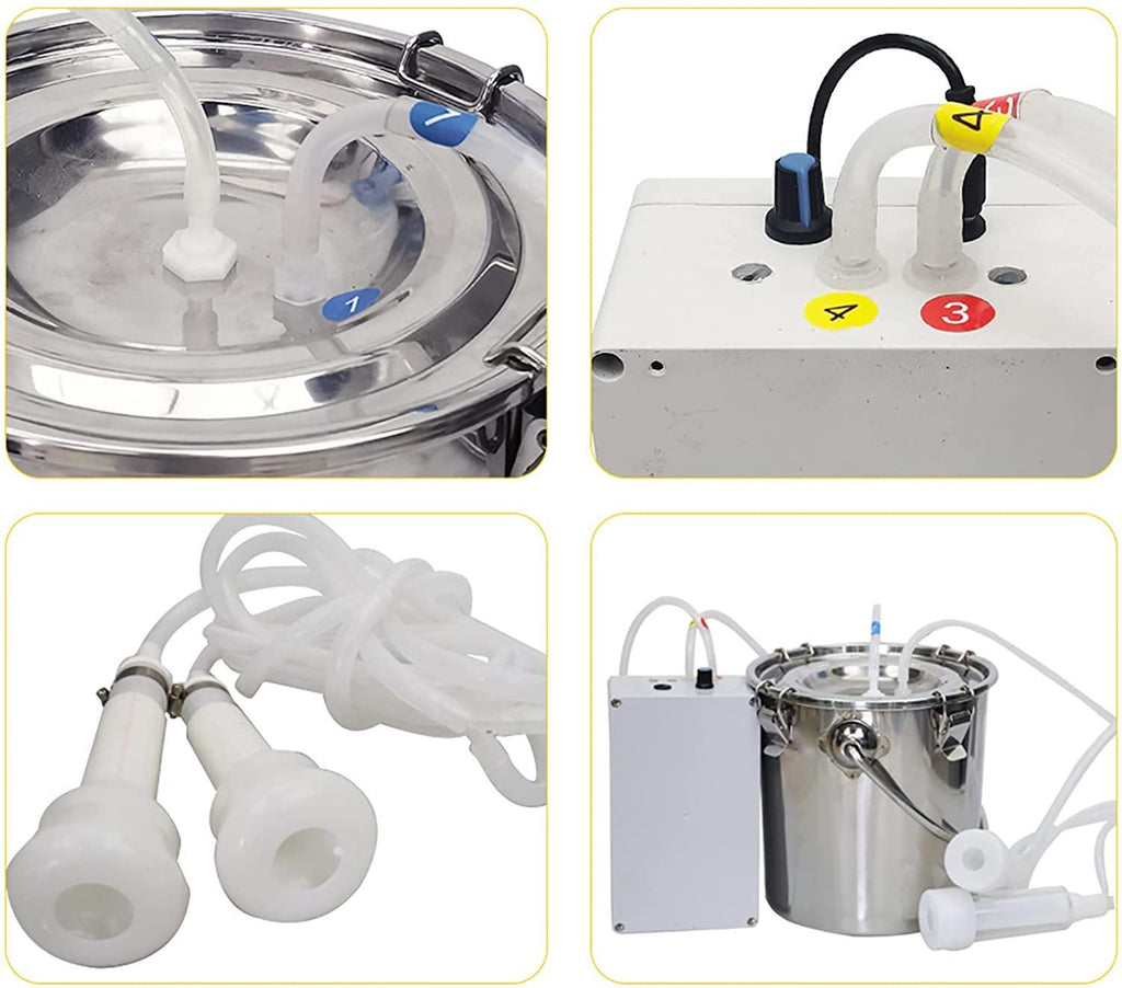 electric vacuum pulsation pump milker, 7l automatic portable livestock milking equipment, portable pulsation vacuum pump goat milker livstock milking machine, goat milking machine for farm household m