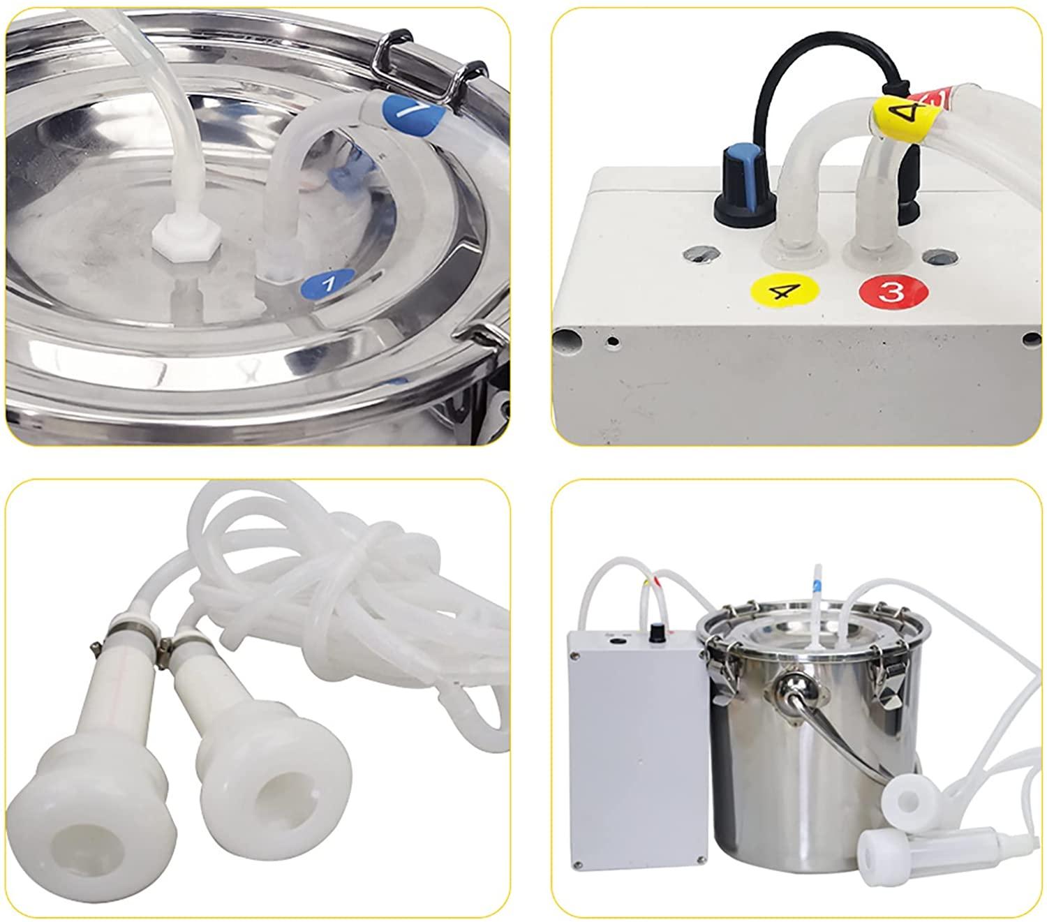 electric vacuum pulsation pump milker, 7l automatic portable livestock milking equipment, portable pulsation vacuum pump goat milker livstock milking machine, goat milking machine for farm household m