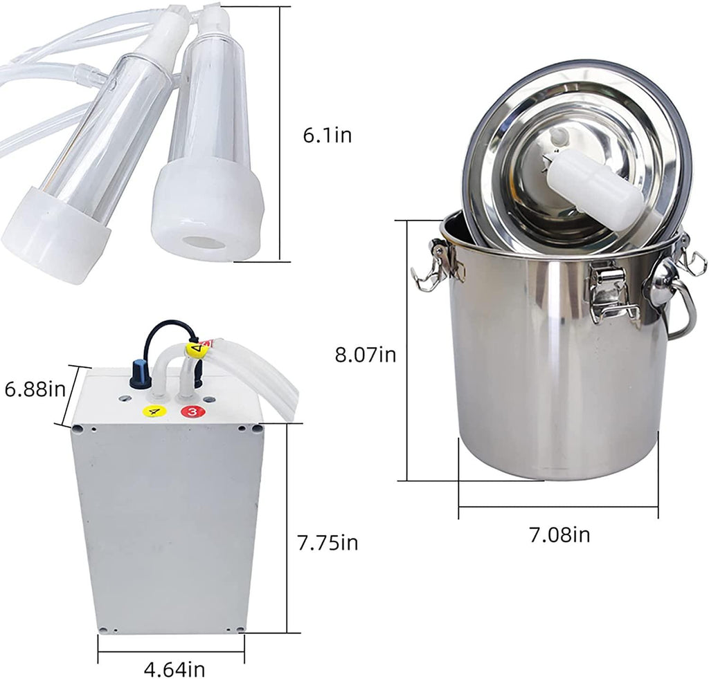 electric vacuum pulsation pump milker, 7l automatic portable livestock milking equipment, portable pulsation vacuum pump goat milker livstock milking machine, goat milking machine for farm household m