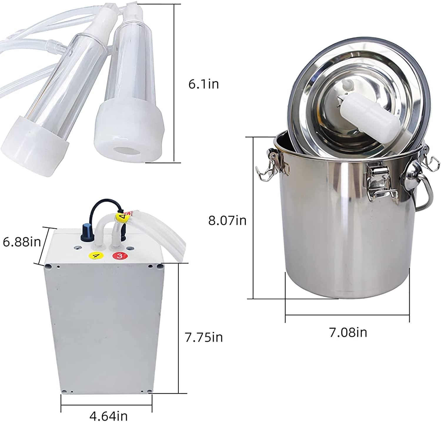 electric vacuum pulsation pump milker, 7l automatic portable livestock milking equipment, portable pulsation vacuum pump goat milker livstock milking machine, goat milking machine for farm household m