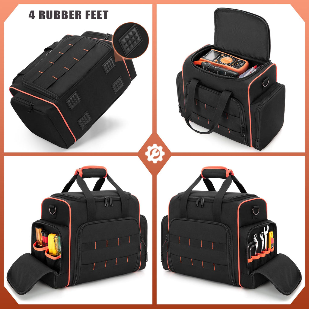 Tool Bag with 3 Removable Cases, 2 Layers Tool Tote for Hand Tools, Black with Red Binding