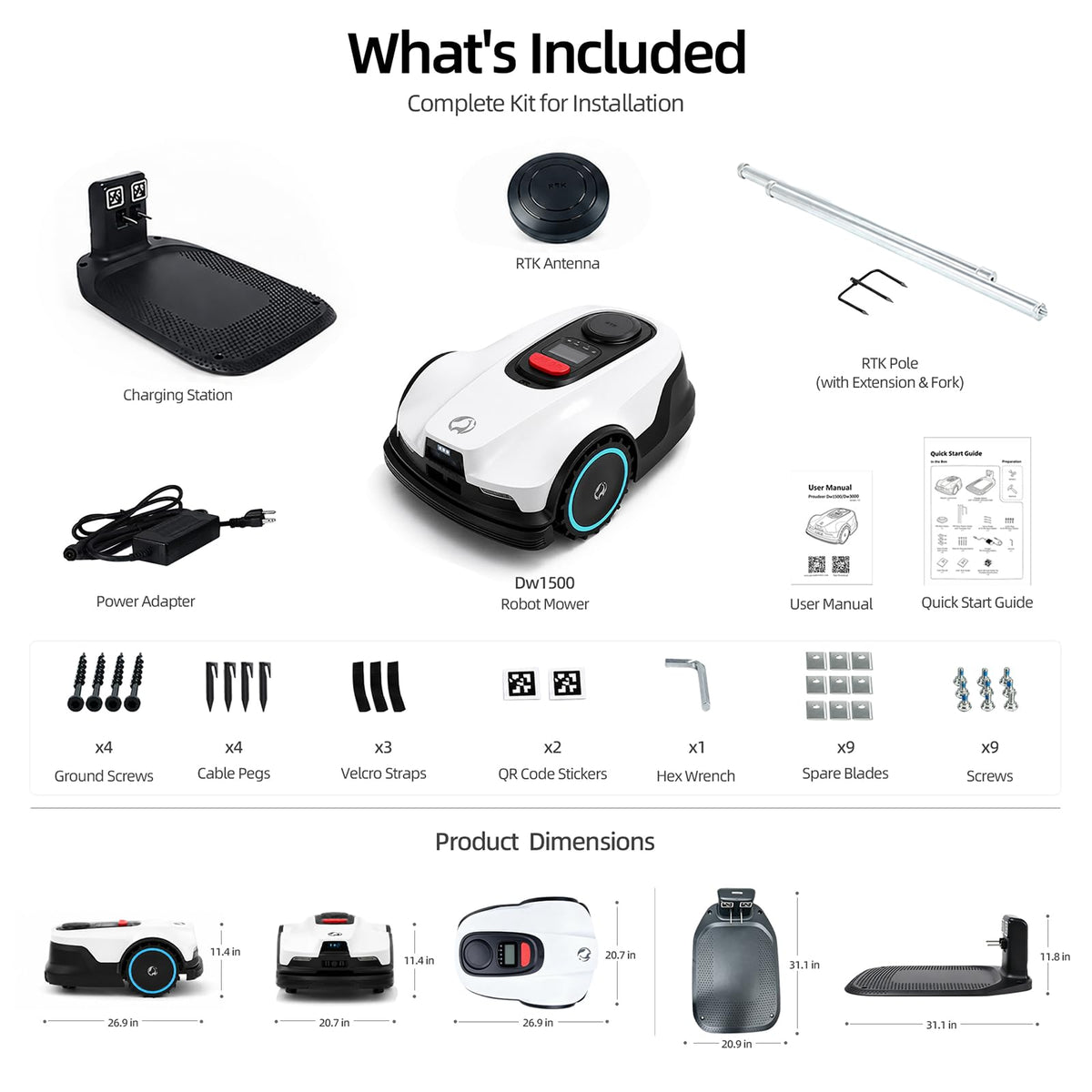 Lawn Mower, Visual+RTK Navigation, Works Under Trees, No Wire, Covers Up to 1/4 Acre, Robotic Mower with Auto Mapping &amp; 6000mAh high-Capacity Battery