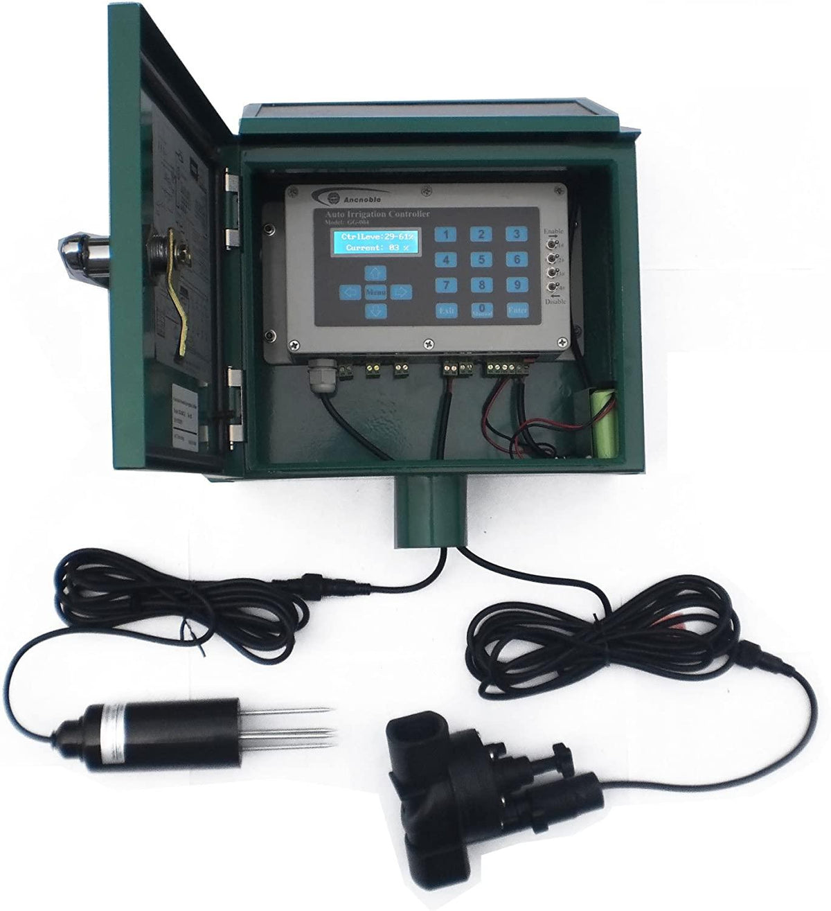 Ancnoble GG-004C-2 4 Zones Irrigation Controller with Moisture Sensor/Timer, 13.25 by 5.2 by 12.75-Inch, Green