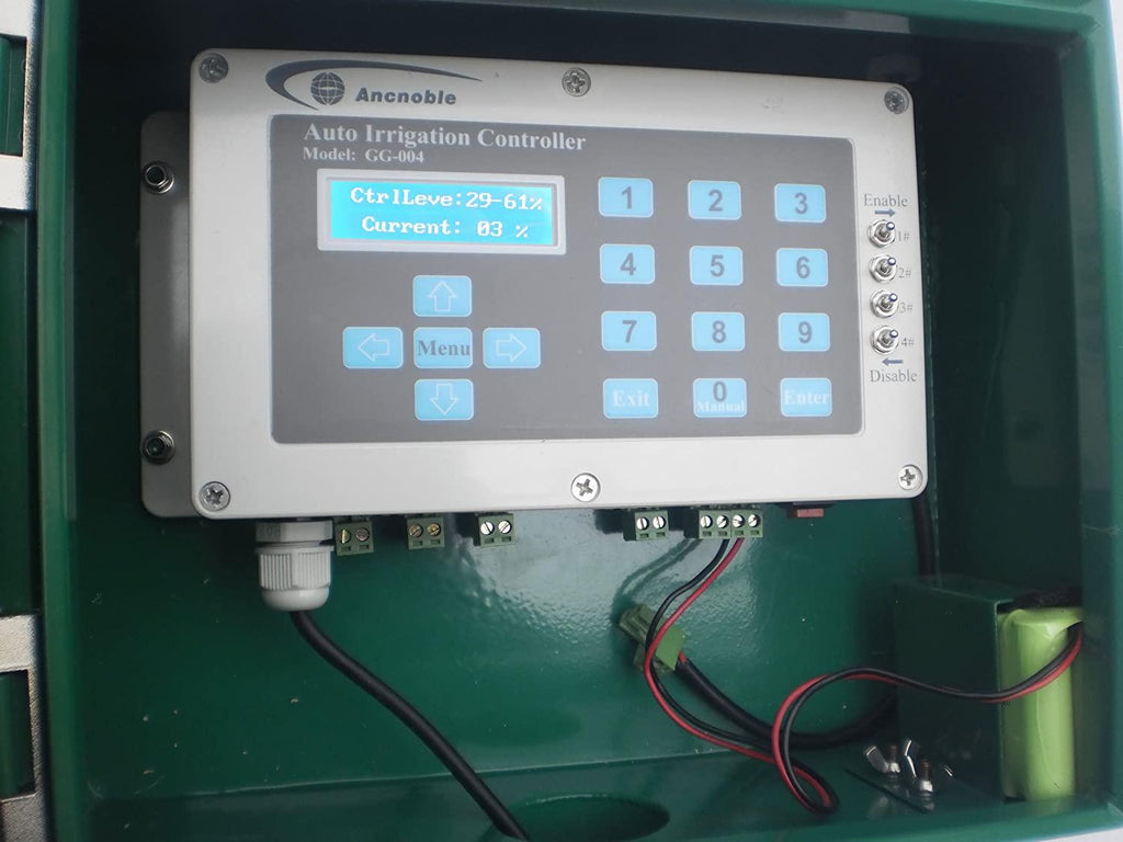 Ancnoble GG-004C-2 4 Zones Irrigation Controller with Moisture Sensor/Timer, 13.25 by 5.2 by 12.75-Inch, Green