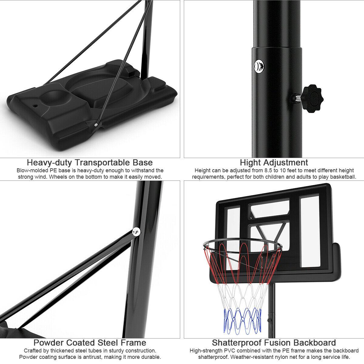Gymax Height Adjustable Portable Basketball Hoop System Shatterproof Backboard Wheels