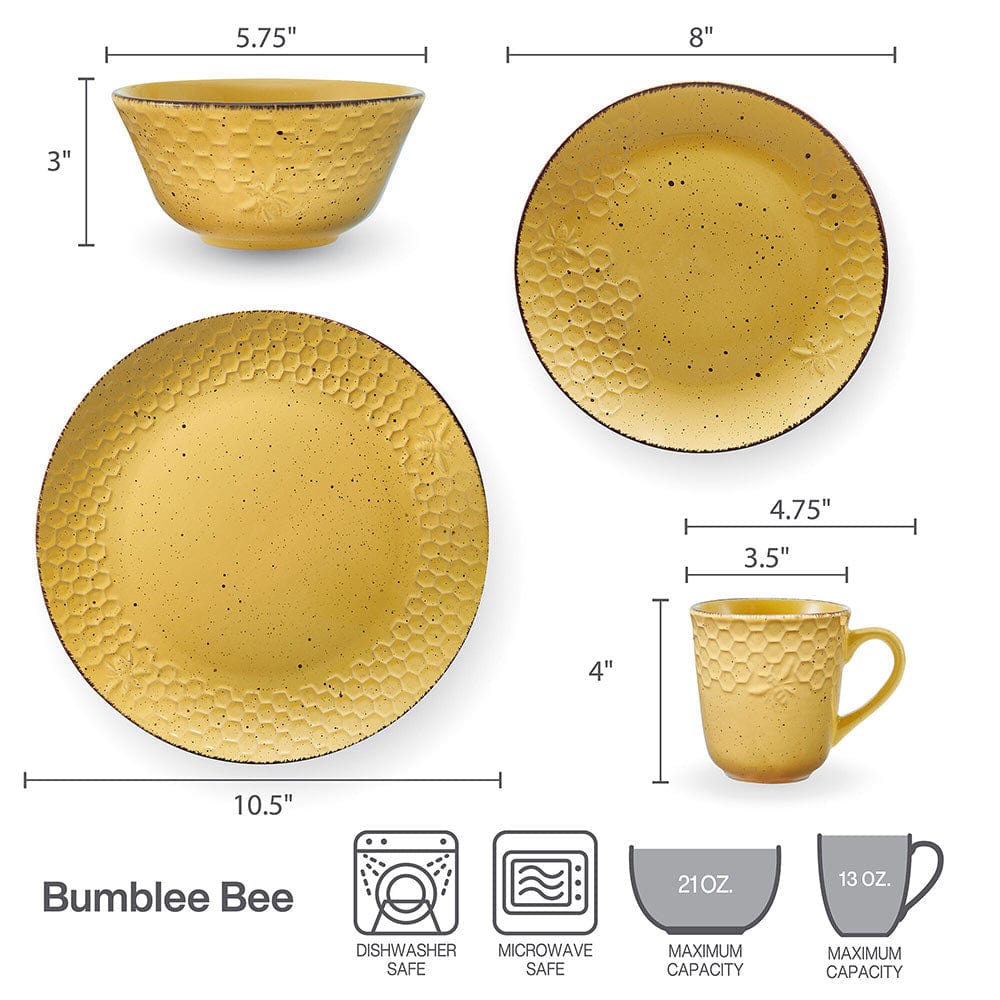 Bumble Bee Yellow 16 Piece Dinnerware Set, Service for 4