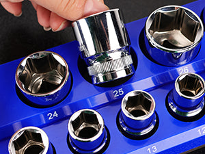 Magnetic Socket Organizer Set, 6PCS Socket Holder, 1/4", 3/8", 1/2" Sockets Holds 143 Pieces Magnetic Sockets Trays (Blue&red, 6 Pcs)
