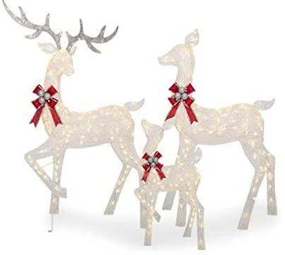 Lar3-Piece LED Lighted Holiday Deer Family - 60" Buck, 52" Doe &amp; 28" Fawn - 360 Clear LED Lights