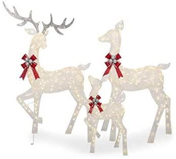 Lar3-Piece LED Lighted Holiday Deer Family - 60" Buck, 52" Doe &amp; 28" Fawn - 360 Clear LED Lights