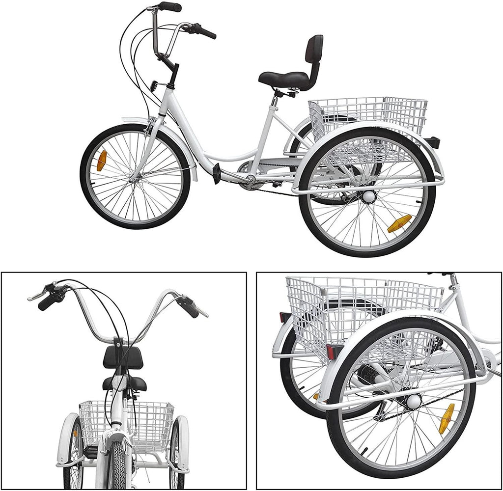 HXSYD Adult Tricycles, Adult Trikes 24 inch 3 Wheel Bikes for Adults with LarBasket for Recreation, Shopping, Picnics Exercise Men's Women's Cruiser Bike